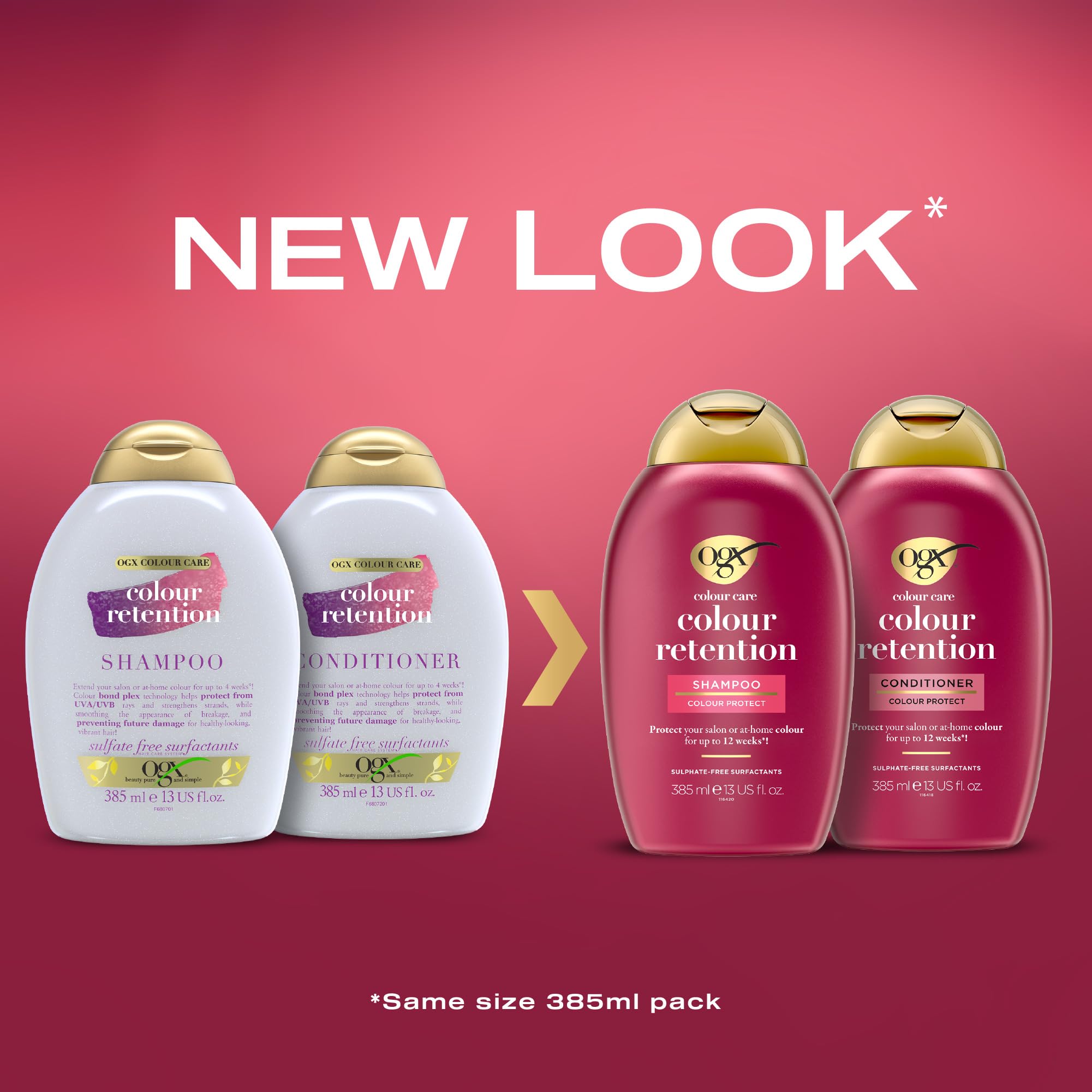OGX Colour Care Colour Retention Shampoo, Colour Protect, Protects Salon or At-Home Colour for up to 12 Weeks, Sulfate Free, 385ml