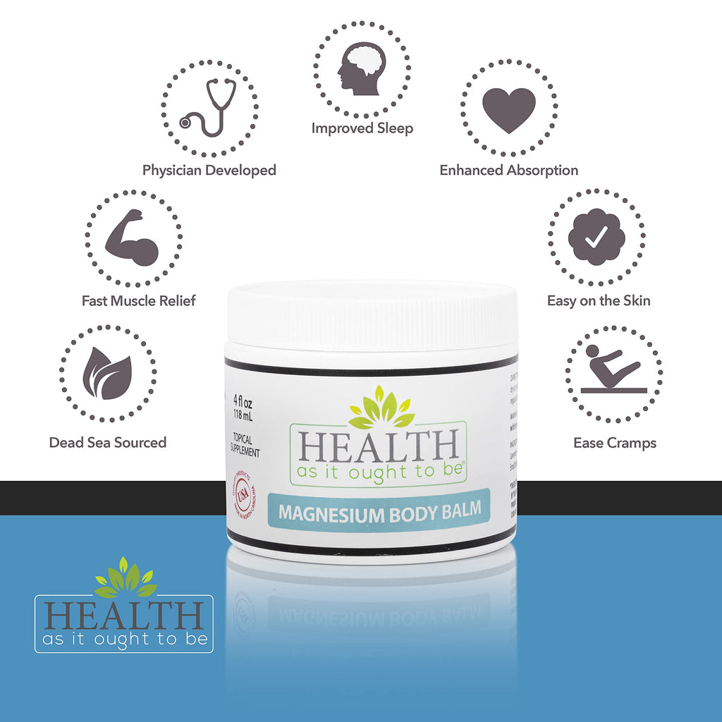 Magnesium Body Balm for Muscle Relief | All Natural Magnesium Oil Body Balm Infused with Arnica, Aloe Vera, Jojoba & Coconut Oil | For Headaches, Cramps, & Fast Muscle Relief | 4-Ounce