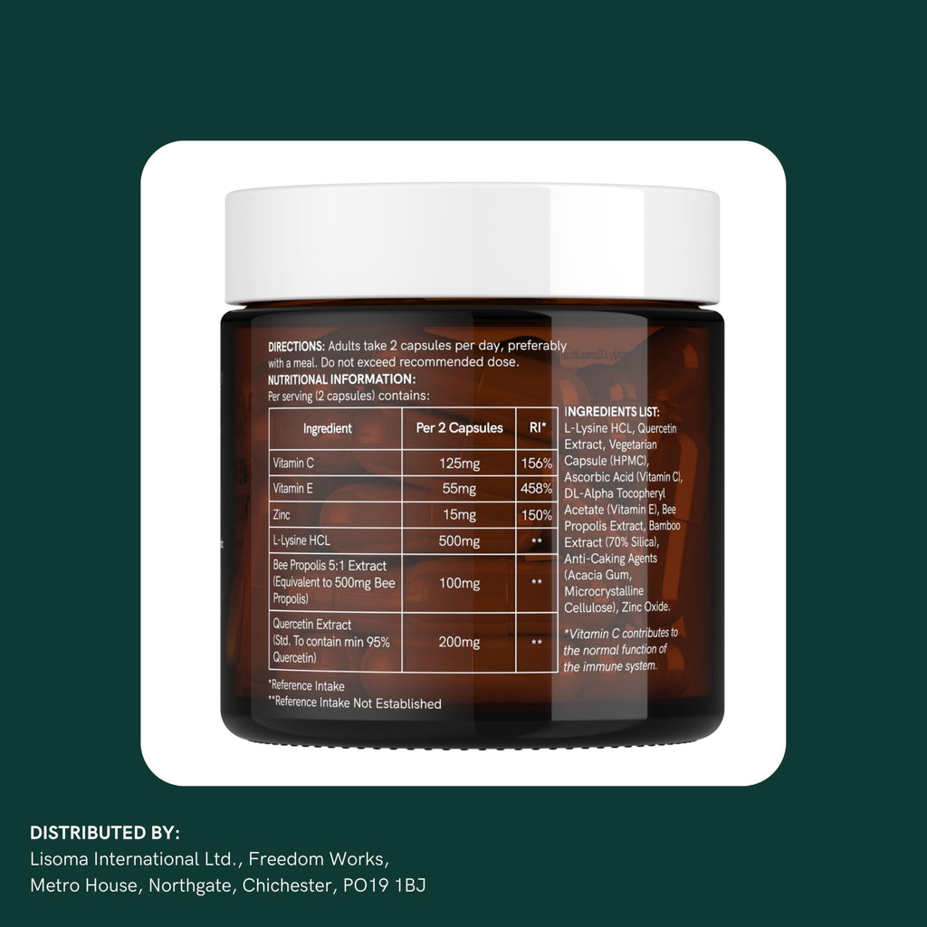 Dr Sosnowski's L-Lysine & Propolis Supplements | High Potency L Lysine Immune Support Formula with 5:1 Propolis Extract, Quercetin, VIT C, VIT E and Zinc