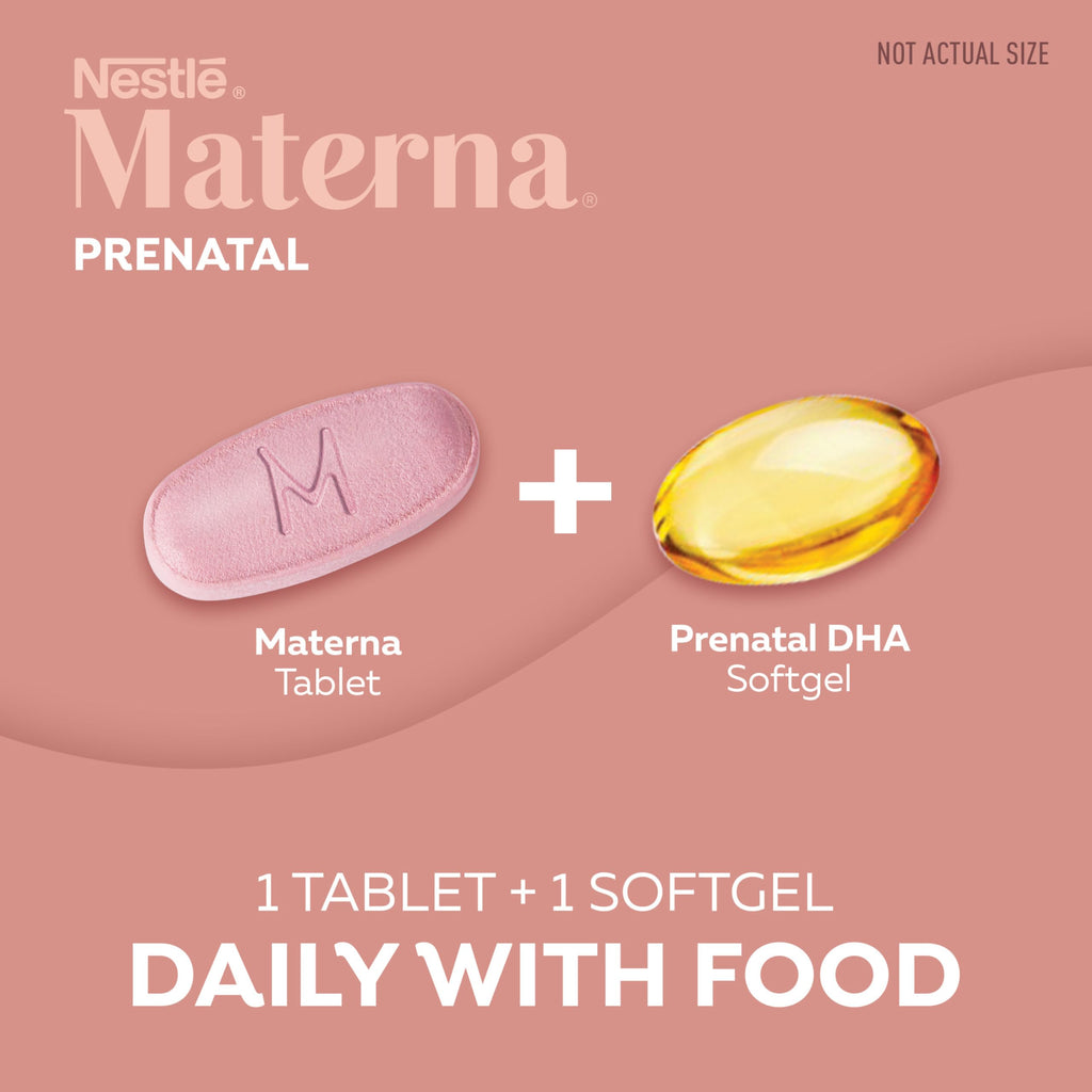 NESTLÉ Materna Prenatal Multivitamin with DHA Supplement | Folic Acid | 60 tablets + 60 DHA soft gels