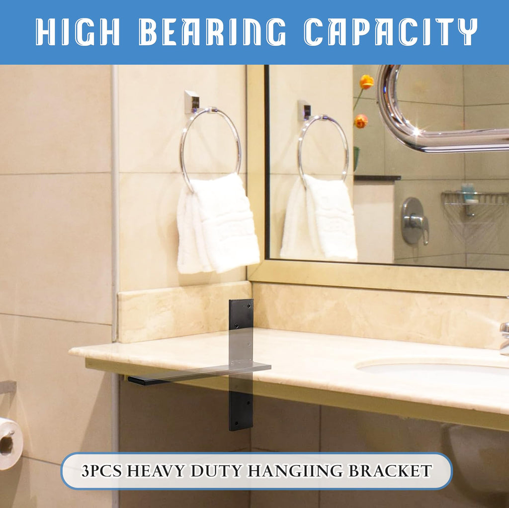 Floating Shelf Bracket 3/8" Thick Heavy Duty Shelf Brackets 3 Pack Free Hanging Countertop Support Bracket 18" Lx2.5 W Floating Wall Brackets for Cabinets, Granite, Dishwasher, Bench Seats Vanities