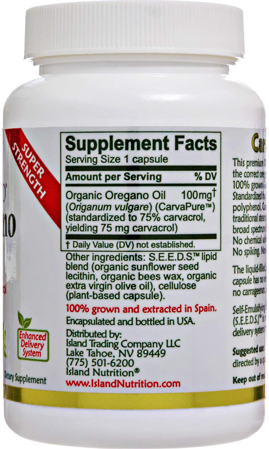 Island Nutrition, Oregano Oil Capsules, Organic Ingredients - Super-Strength, Grown in Spain, 90-ct Liquid-Filled - Organic Oil of Oregano Capsules with Enhanced Delivery