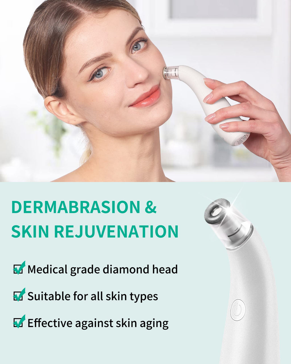 NEWDERMO 2-in-1 Microdermabrasion Machine for Facial, Diamond Microdermabrasion Device USB Rechargeable - Advanced Home Facial Treatment Machine (White)