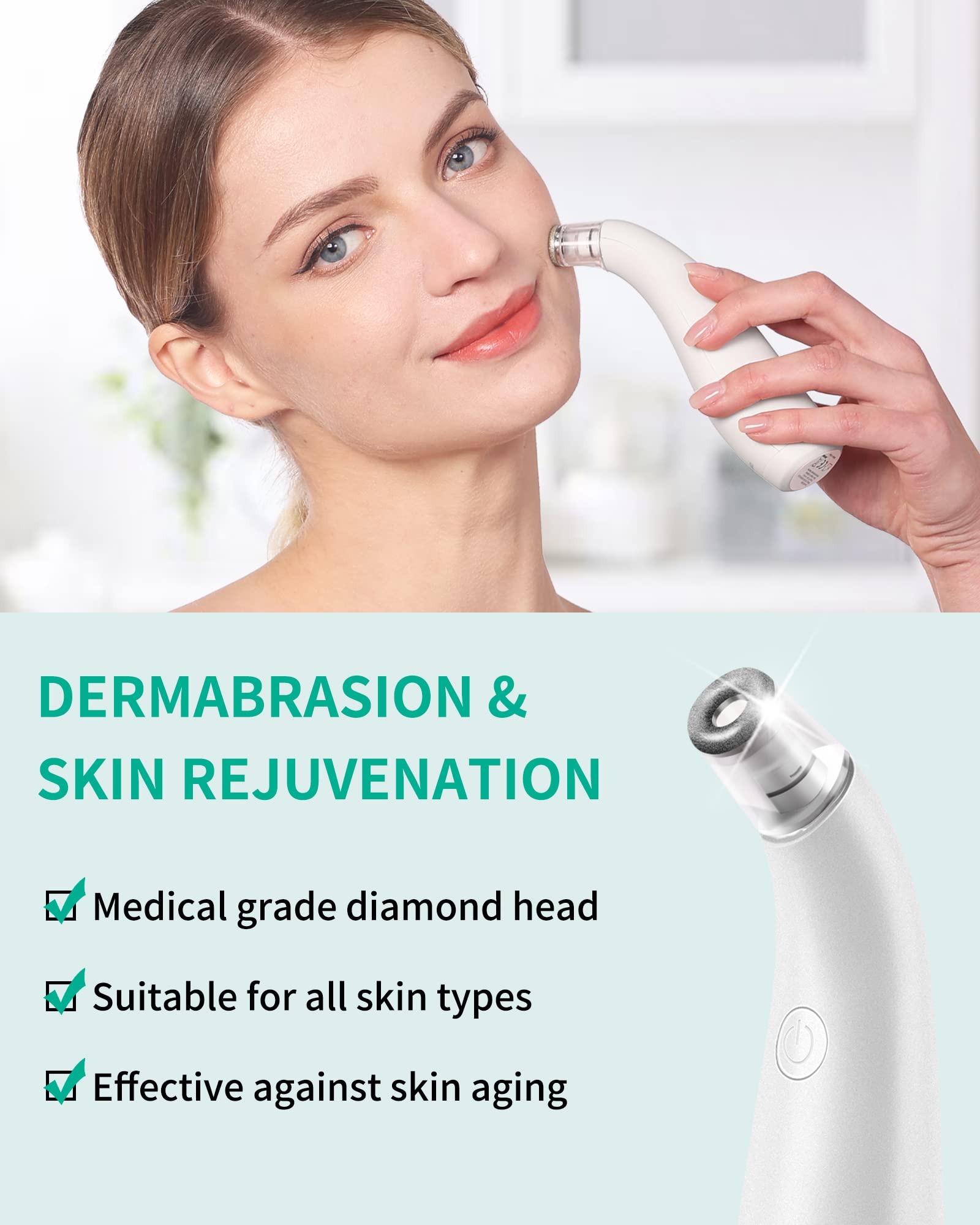 NEWDERMO 2-in-1 Microdermabrasion Machine for Facial, Diamond Microdermabrasion Device USB Rechargeable - Advanced Home Facial Treatment Machine (White)