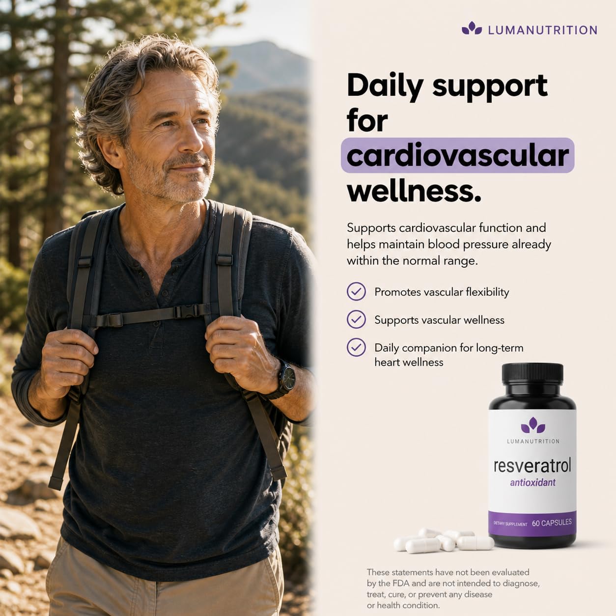Luma Nutrition High Purity Resveratrol Supplement - 98% Trans-Resveratrol - Antioxidant - Resveratrol Capsules - Vegan & Gluten-Free - 60 Capsules