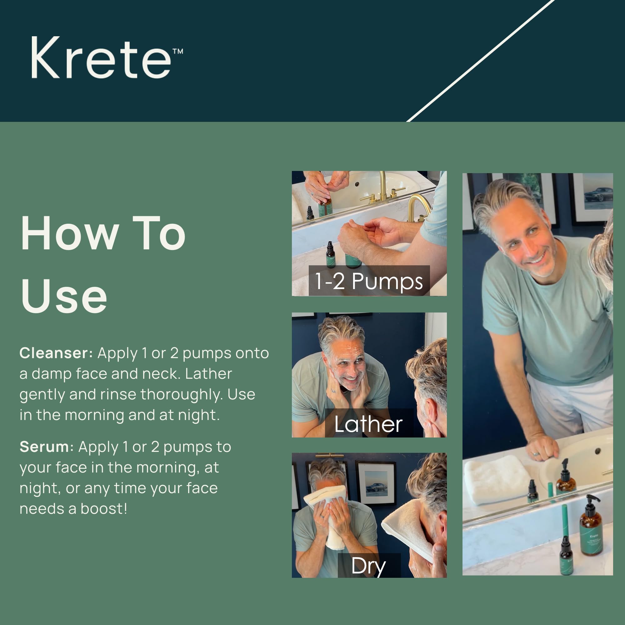 krete One-Two Punch with Probiotic Facial Cleanser & Facial Serum for Men – Moisturize, Hydrate, and Protect Your Skin in 30 Seconds