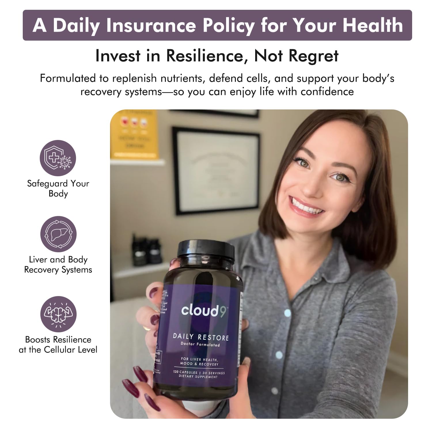 Cloud9 Daily Restore – Liver Detox & Recovery Supplement with Milk Thistle, NAC & B-Vitamins – Energy, Focus & Nutrient Support After Drinking – 120 Capsules – Made in USA