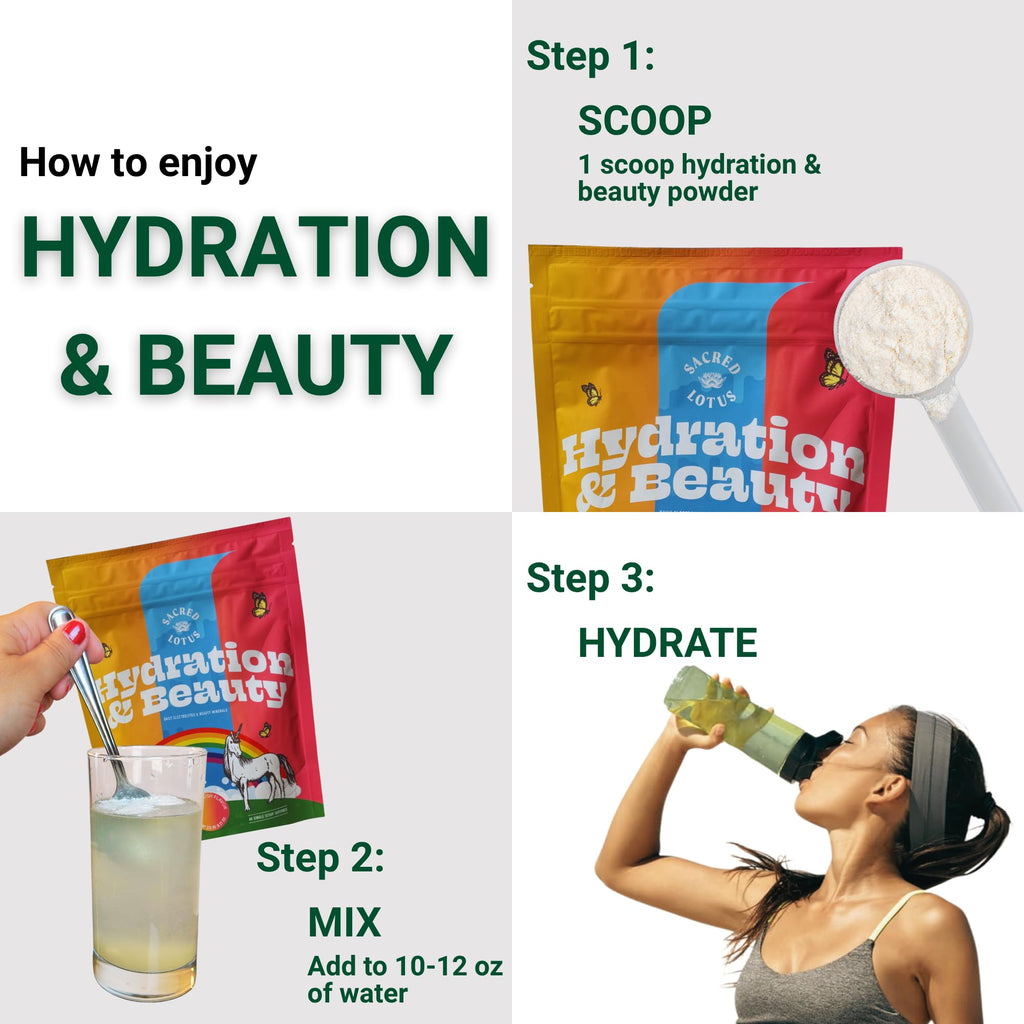 Sacred Lotus Hydration & Beauty Powder - Citrus Rush - Electrolyte Drink Mix | Daily Vitamins and Minerals - Magnesium, Vitamin C, and Niacin | Non-GMO | 60 Servings