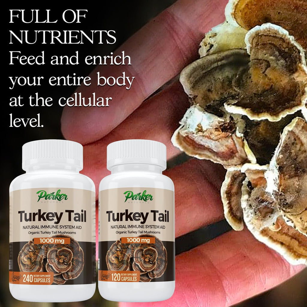 Parker Naturals Turkey Tail Mushroom Capsules - Organic Mushroom Supplement for Immune System Health Support - 1000 mg Premium Mushroom Supplements - 120 Capsules