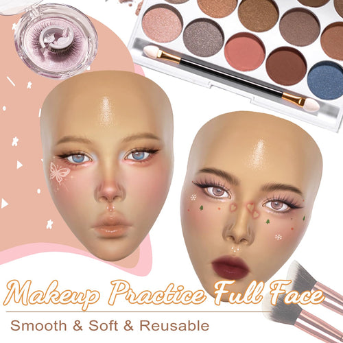 Banugo Makeup Practice Face Board, Silicone Makeup Mannequin Head for Facial Practice, Doll Head Makeup Kit for Girls, 5D Face Makeup Set, Doll Repainting Practice Makeup