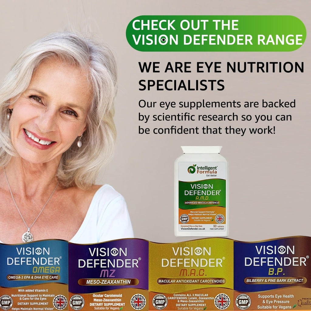 Vision Defender AMD AREDS2 Eye Vitamins – Exact AREDS 2 Formula with Lutein & Zeaxanthin, Vitamins C & E, Zinc 25 mg & Copper – Once Daily Vegan Eye Health Supplement, 90 Tablets
