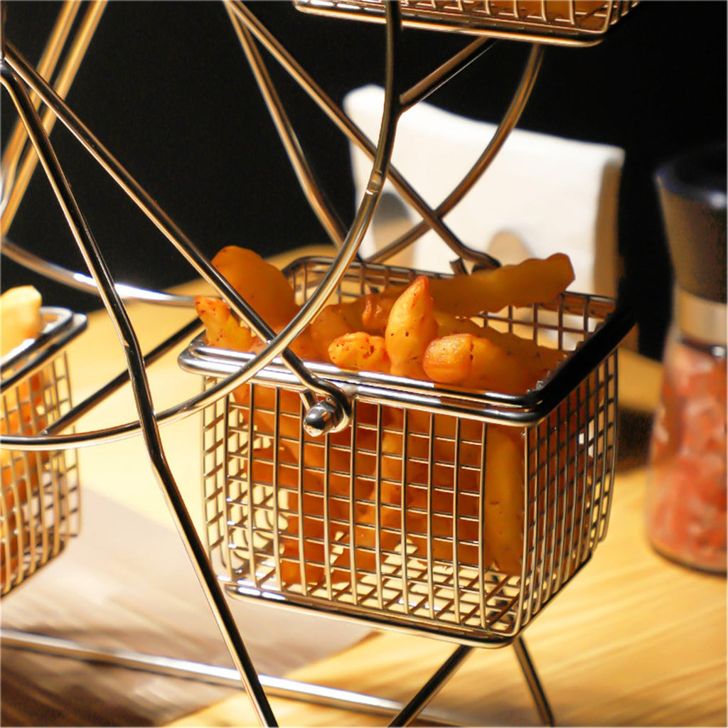 ASkinds Ferris Wheel Rotating Snack Serving Tray for French Fries, Fried Chicken, Dessert Carrier, Fried Food Display Stand for Carnival and Circus Theme Party Wedding Party Furnishing(Silvery)