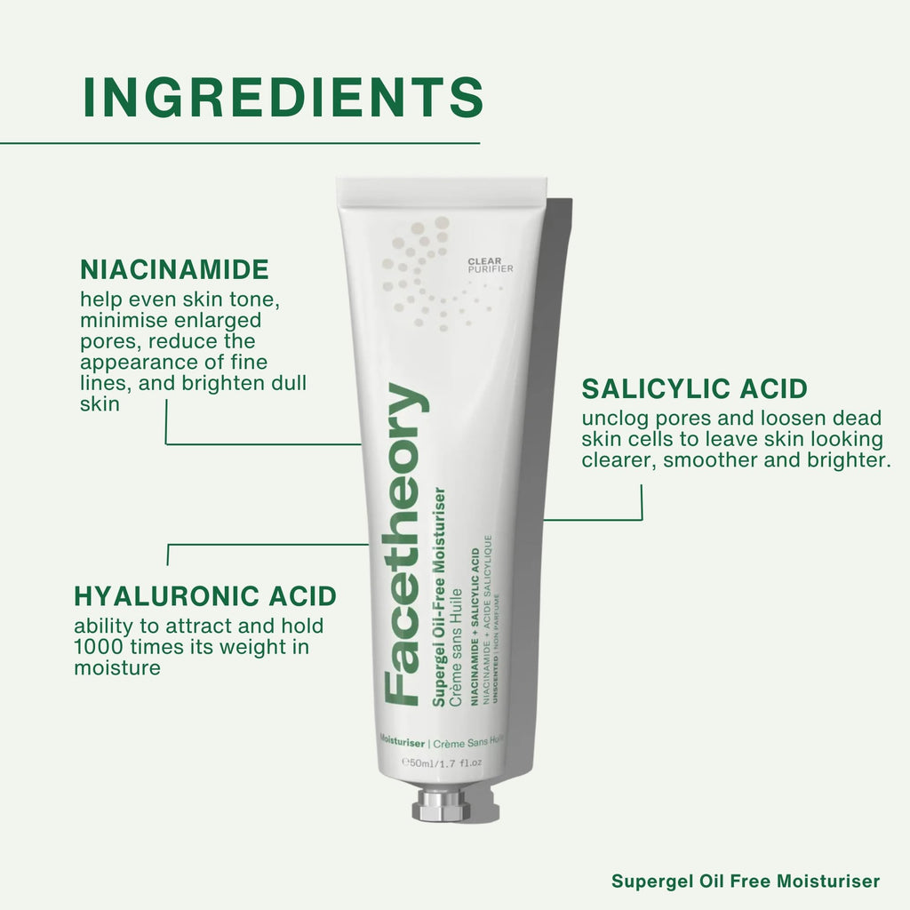 facetheory Supergel+ Oil-Free Moisturiser with niacinamide and prebiotics