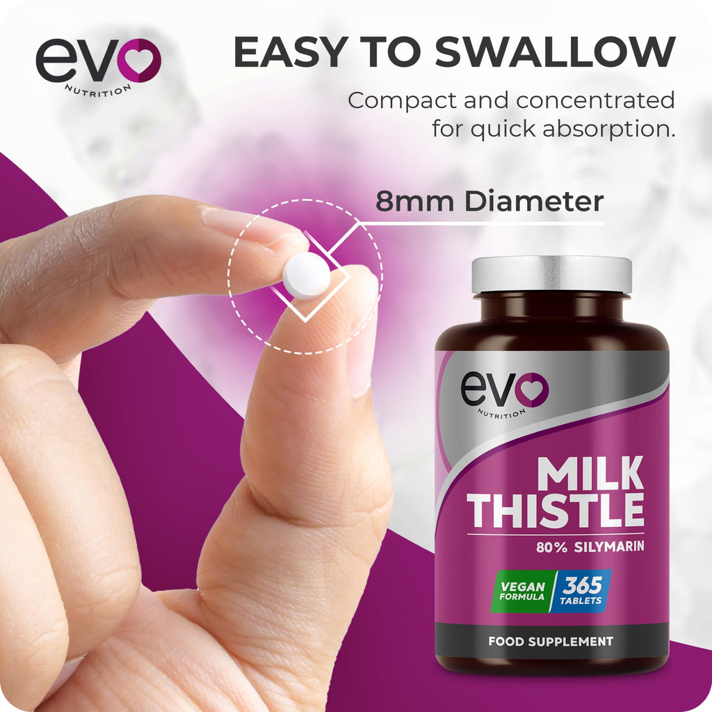 EVO Nutrition Milk Thistle, 80% Silymarin, 365 Vegan Tablets