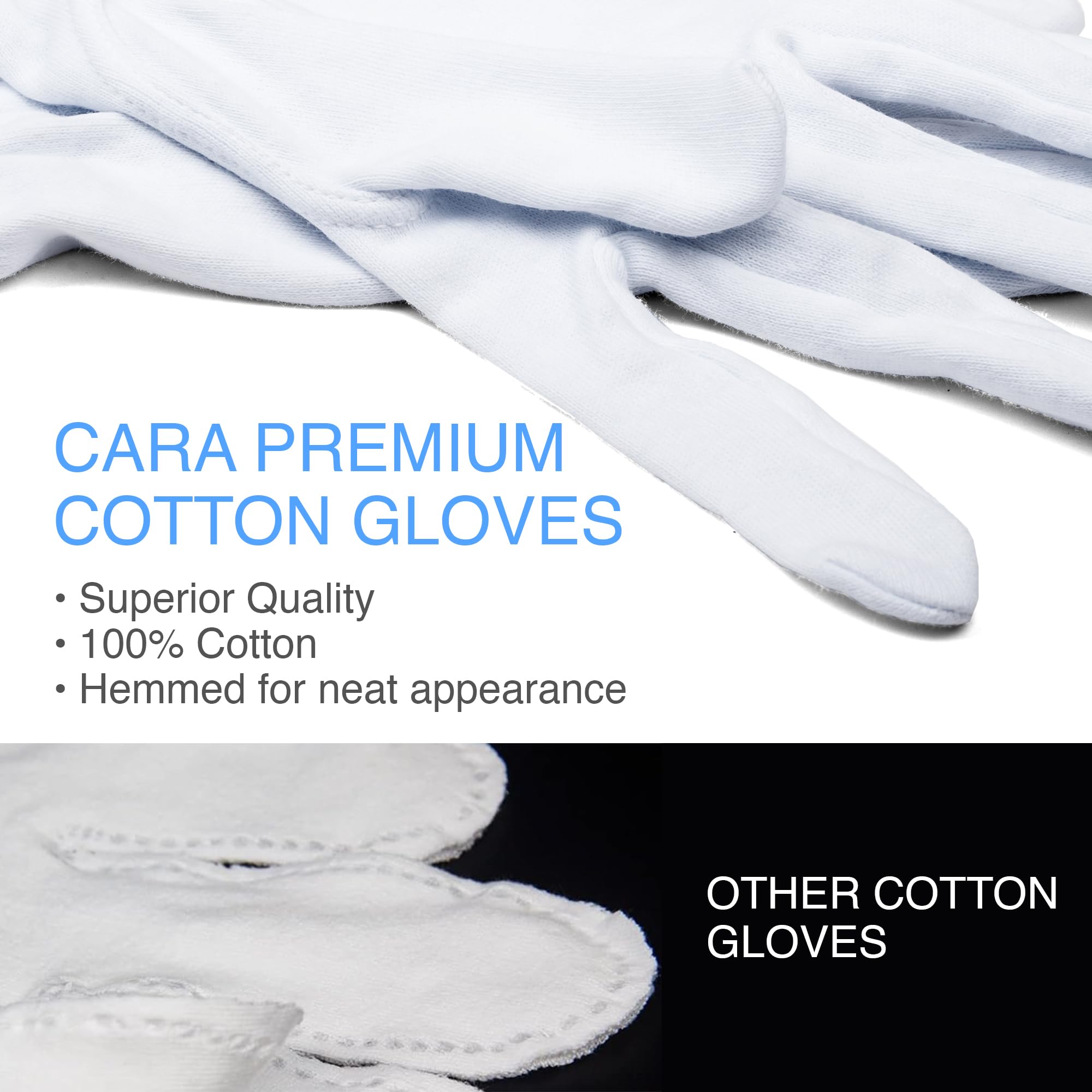 CARA Moisturizing Eczema Cotton Gloves, Large, 24 Pair
