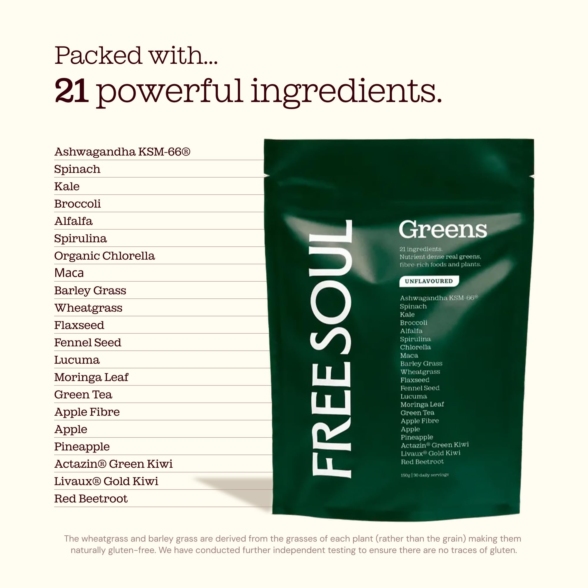 Free Soul Greens | 21 Advanced Greens, Superfoods, and Adaptogens Including KSM-66 Ashwagandha, Vegan & Gluten-Free, Advanced Natural Formula | UK Made | 30 Servings | Original Flavour