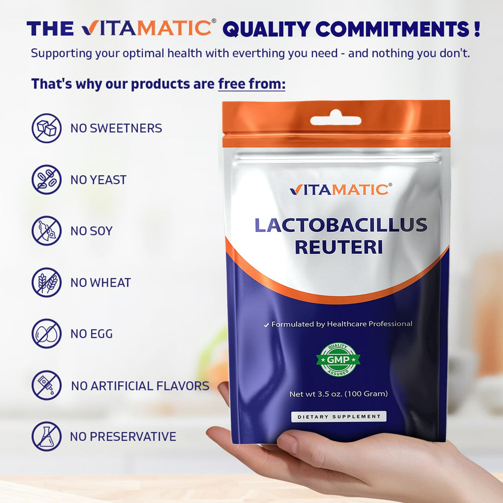 Vitamatic Lactobacillus Reuteri Probiotic Powder - Digestive Health Support - 100 Gram (3.5 OZ) - 100 Servings