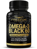FREZZOR Omega 3 Black for Joint Care & Comfort - New Zealand Green Lipped Mussel Oil Capsules; 53x Higher Potency with UAF1000+ Super Antioxidant, No Fishy Aftertaste, 1-Pack, 60 Softgels