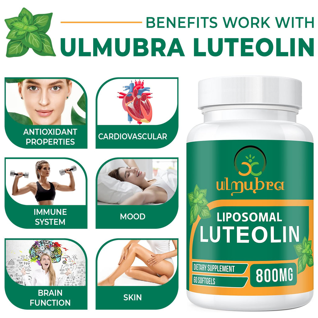 Ulmubra 800MG Liposomal Luteolin Supplement - Maximum Absorption, Premium Antioxidant Supplement for Brain & Overall Well-Being, 120 Softgels - 60-Day Supply