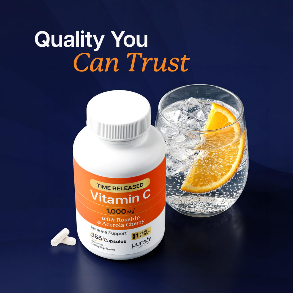 Vitamin C 1000mg | Immune Support | Timed-Release Capsules | 1 Year Supply | Vitamin C Supplement with Acerola Cherry & Rose Hips | Daily Antioxidant & Wellness Support | Vegan, Non-GMO | 365 Ct
