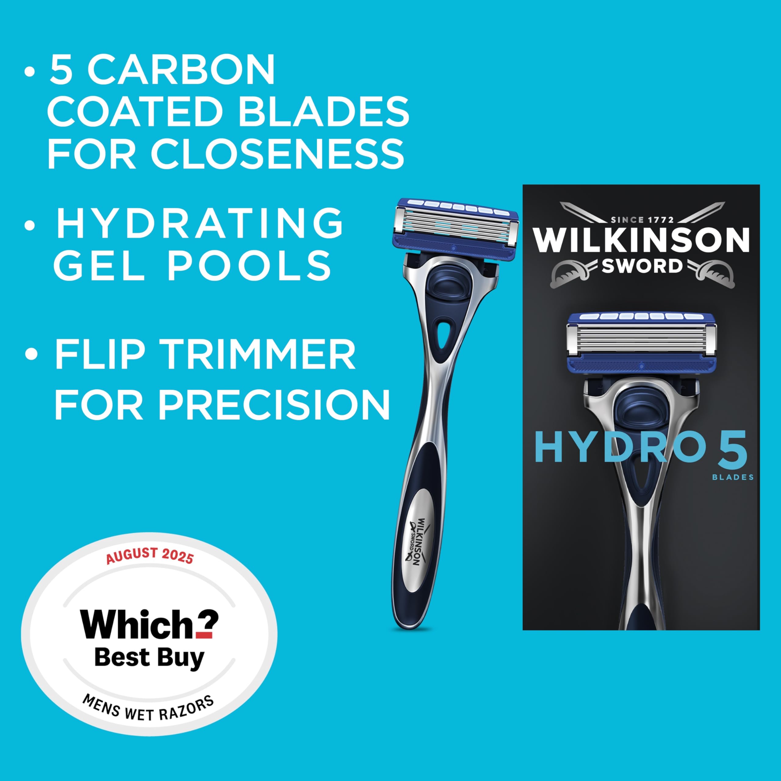 Wilkinson Hydro 5 Skin Protection Razor, 13 Blade Refills, Enriched Lubricating Band with Pro Vitamin B5, Multicolor (1 Count, Box)