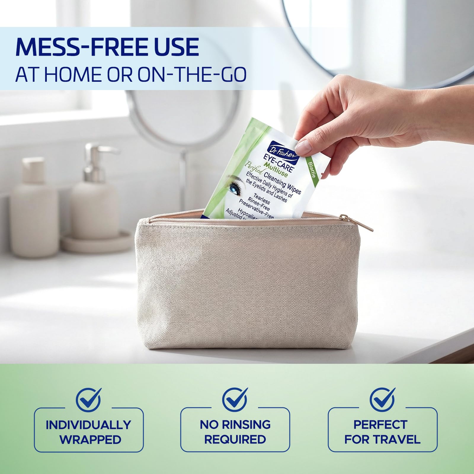 Dr. Fischer Eyelid Wipes - Hypoallergenic Preservative-Free Eye Cleansing Wipes for Sensitive Eyelids (Twin Pack).