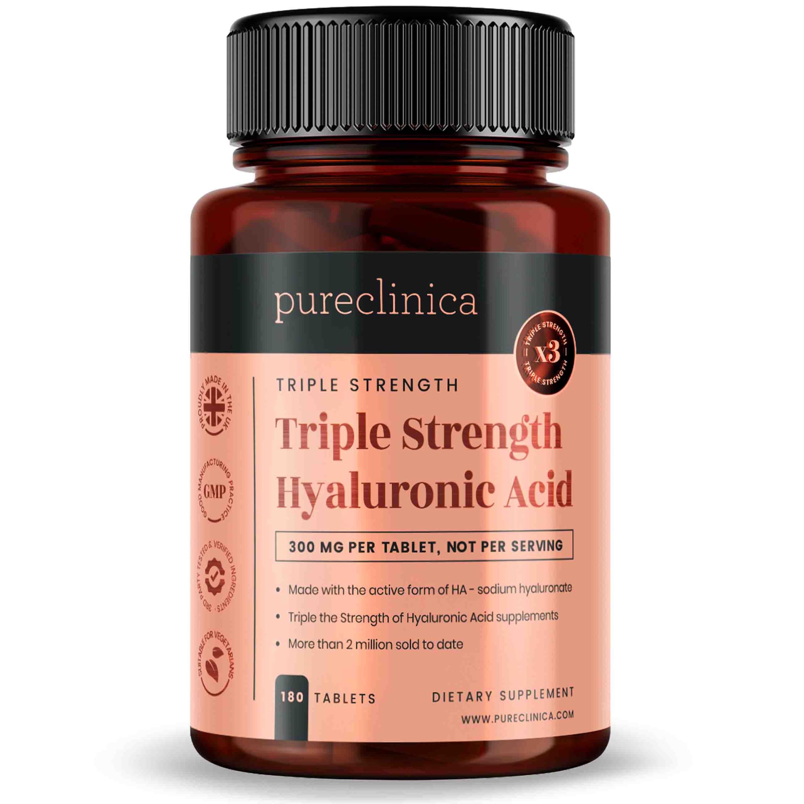 Triple Strength Hyaluronic Acid 300mg x 180 tablets (6 months supply). 300% stronger