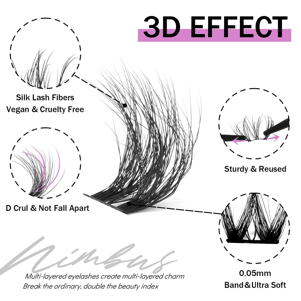 MayHug 3D Wispy Cluster Lashes Kit - Waterproof Lash Clusters 8-18MM C Curl Lashes - 144Pcs Individual Eyelashes Kit with Remover, Bond and Seal (Prism, 4 In 1)