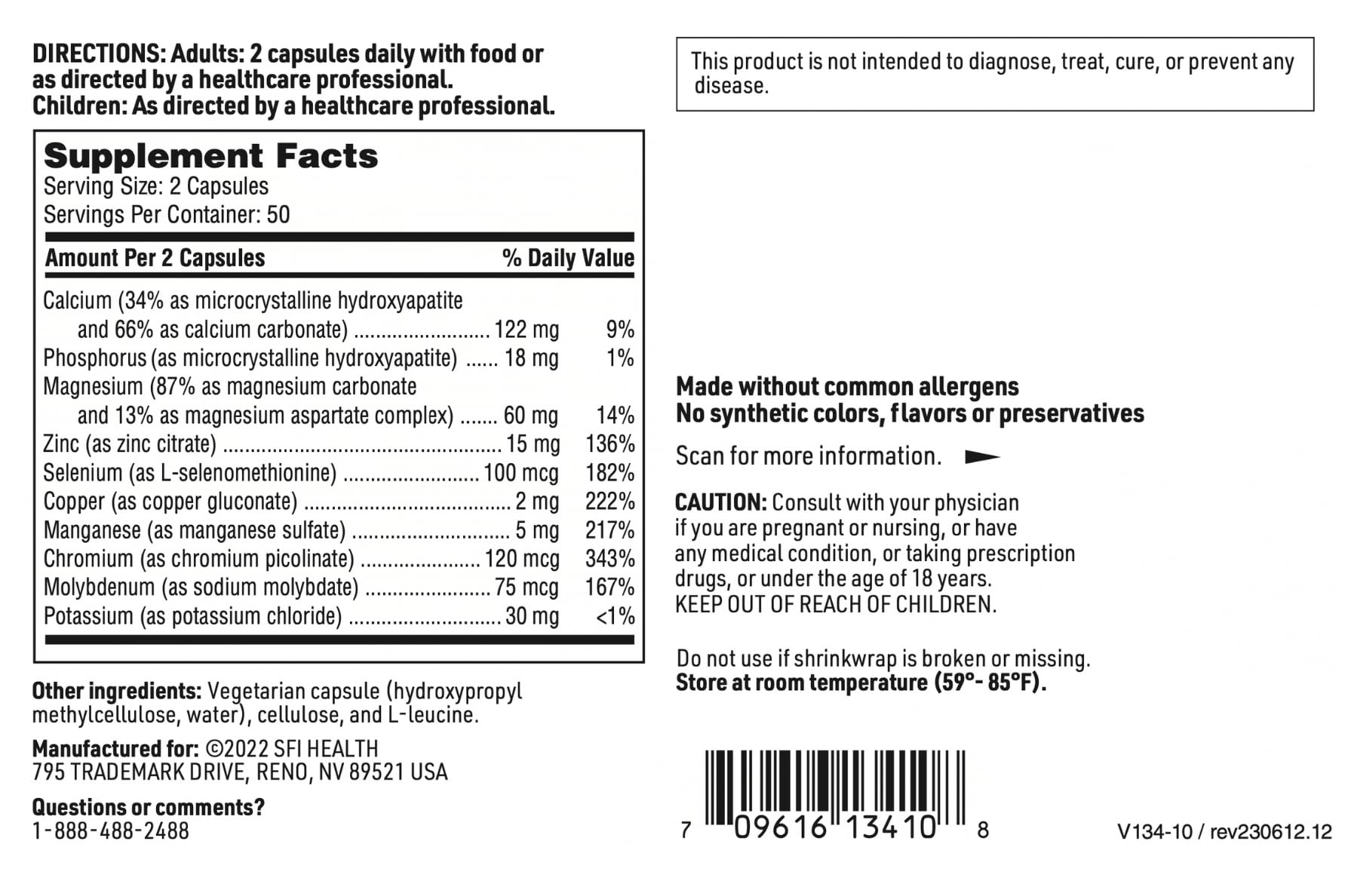 Klaire Labs SFI Health Multi-Mineral Complex Without Iron - Broad Spectrum & Hypoallergenic Essential Trace Mineral Blend with Copper & Zinc, Iron-Free (100 Capsules)