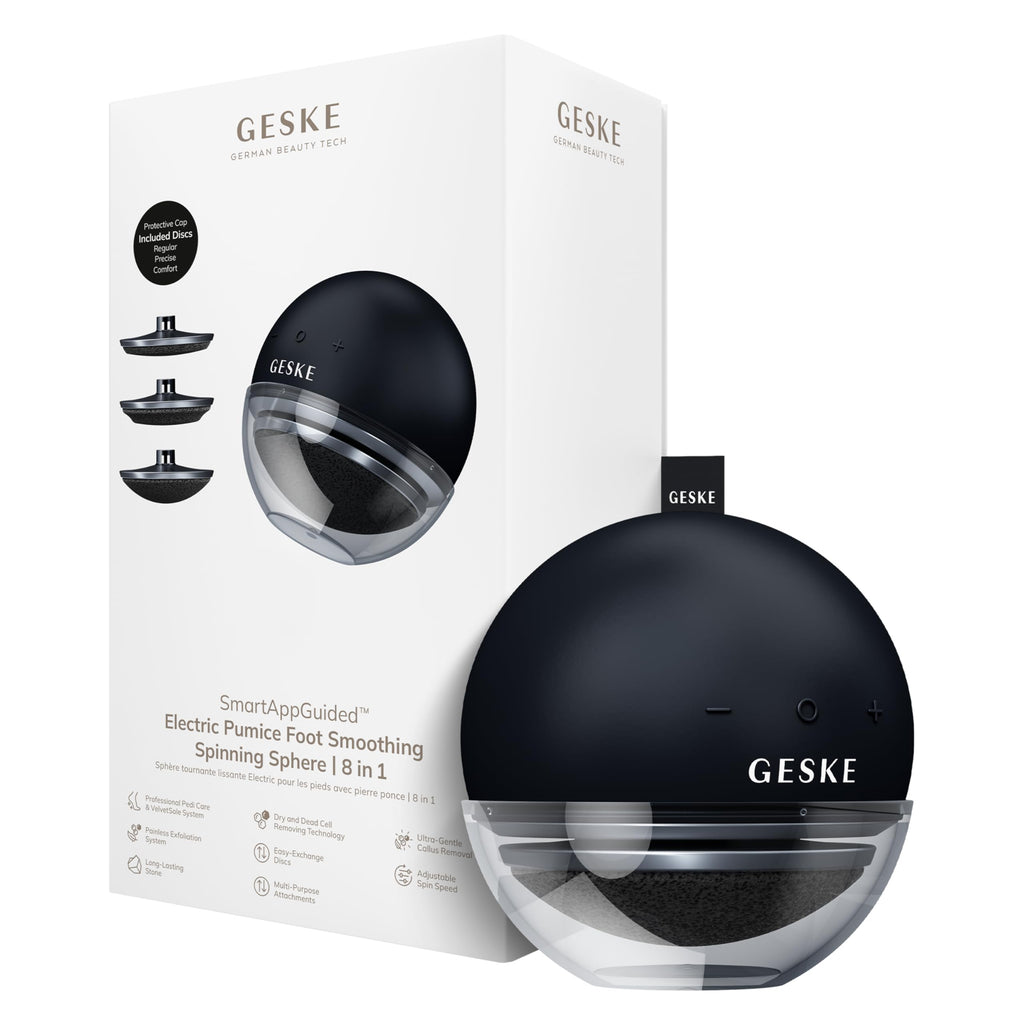 GESKE Electric Pumice Foot Smoothing Spinning Sphere | 8 in 1 | Electric Foot File & Exfoliator | 3 Pumice Stone Attachments | for Smooth Feet | Advanced Callus Removal |for Your Pedicure Set