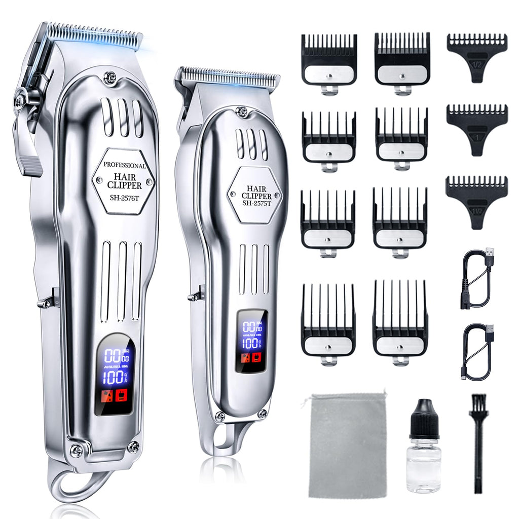 Professional Cordless Hair Clippers for Men, Trimmers Set and Barber Clippers for Haircut, Beard Trimmer Kit with LCD Display, Grooming Set, Rechargeable Hair Cutting Machine for Family