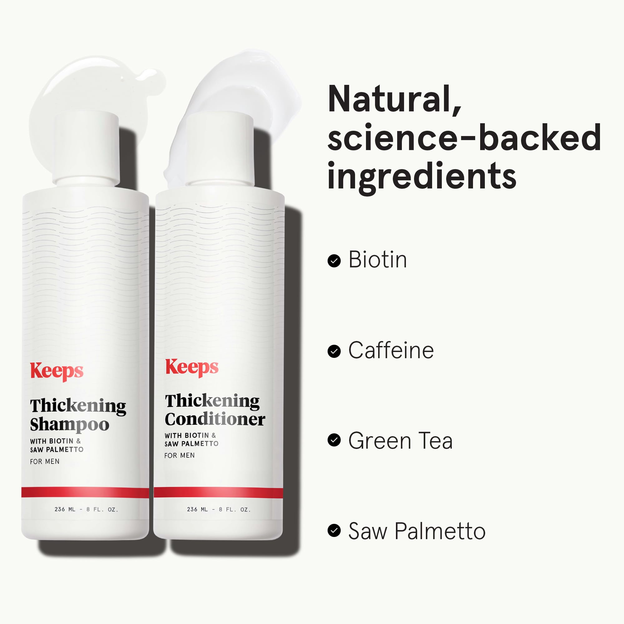 Keeps Thickening Shampoo & Conditioner for Men - Anti-Thinning Hair Care Duo with Biotin, Caffeine & Saw Palmetto - Color-Safe Men's Volumizing Shampoo & Conditioner - DHT-Blocker - 8 Oz Each