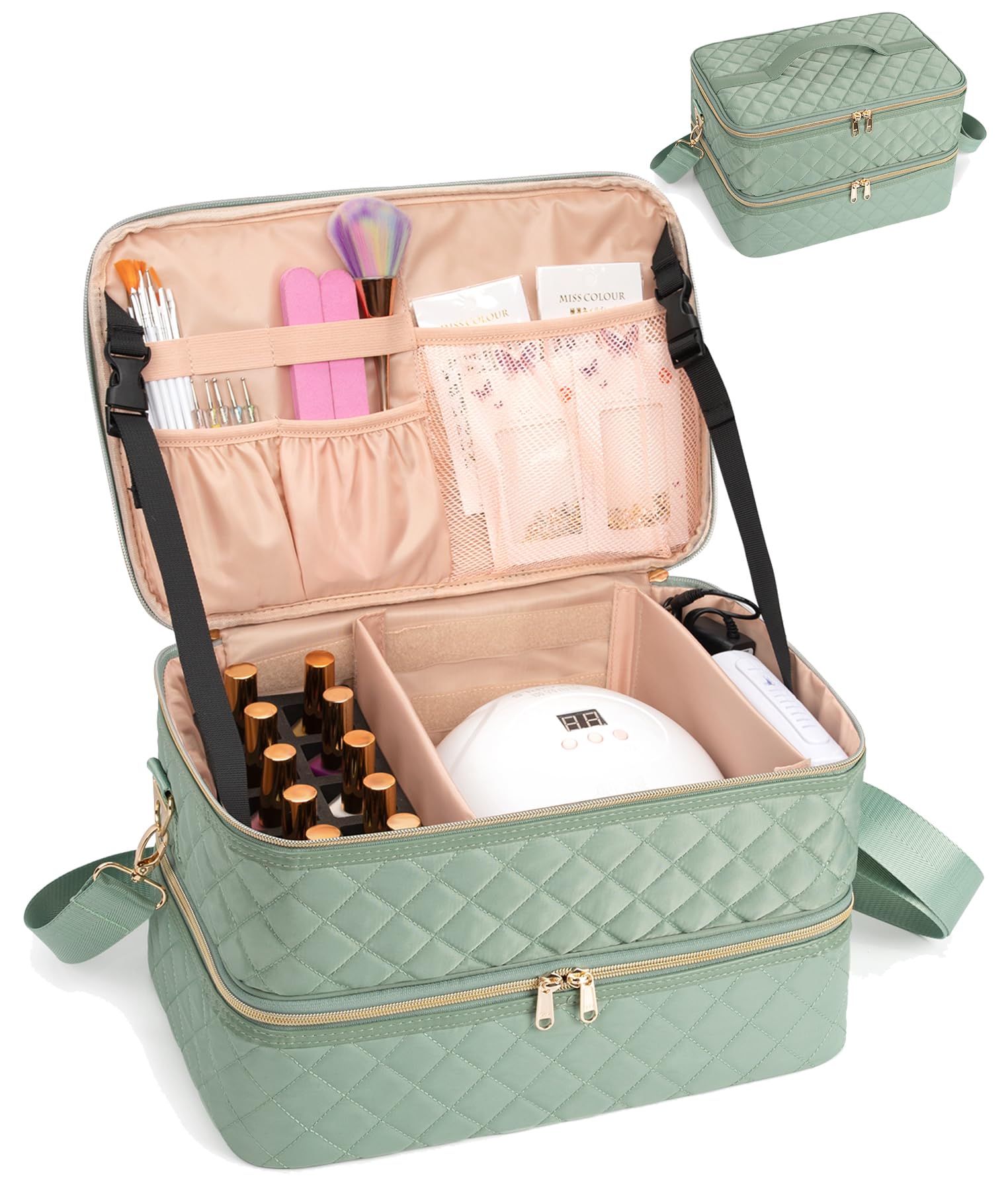 Ethereal Nail Polish Organizer Case, Holds 50+ Bottles (15ml/0.5 fl.oz) Nail Lamp, Gel Polish Travel Case Bag for Nail Suppiles, Gift for Manicurist, Girls