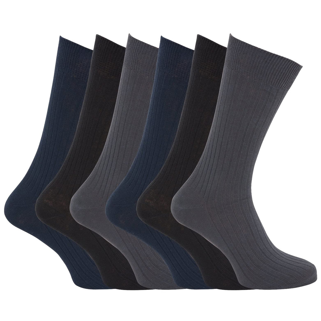 Mens 100% Cotton Ribbed Classic Socks (Pack Of 6) (UK Shoe 6-11, EUR 39-45) (Black)