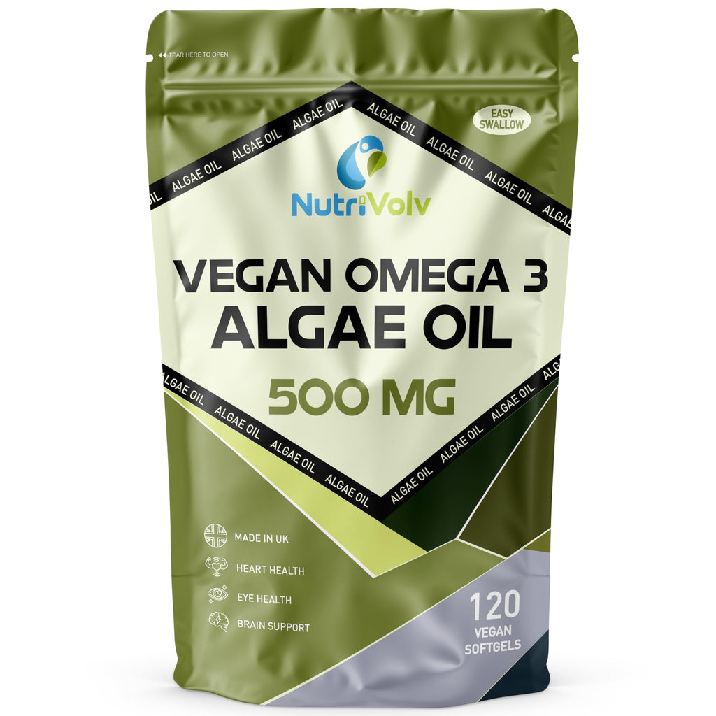 Vegan Omega 3 Algae Oil 500mg | 120 Vegan Softgels | DHA 200mg & EPA 100mg | Vegan Alternative to Omega 3 Fish Oil | Supports Eye, Brain & Heart Health | Essential Fatty Acid