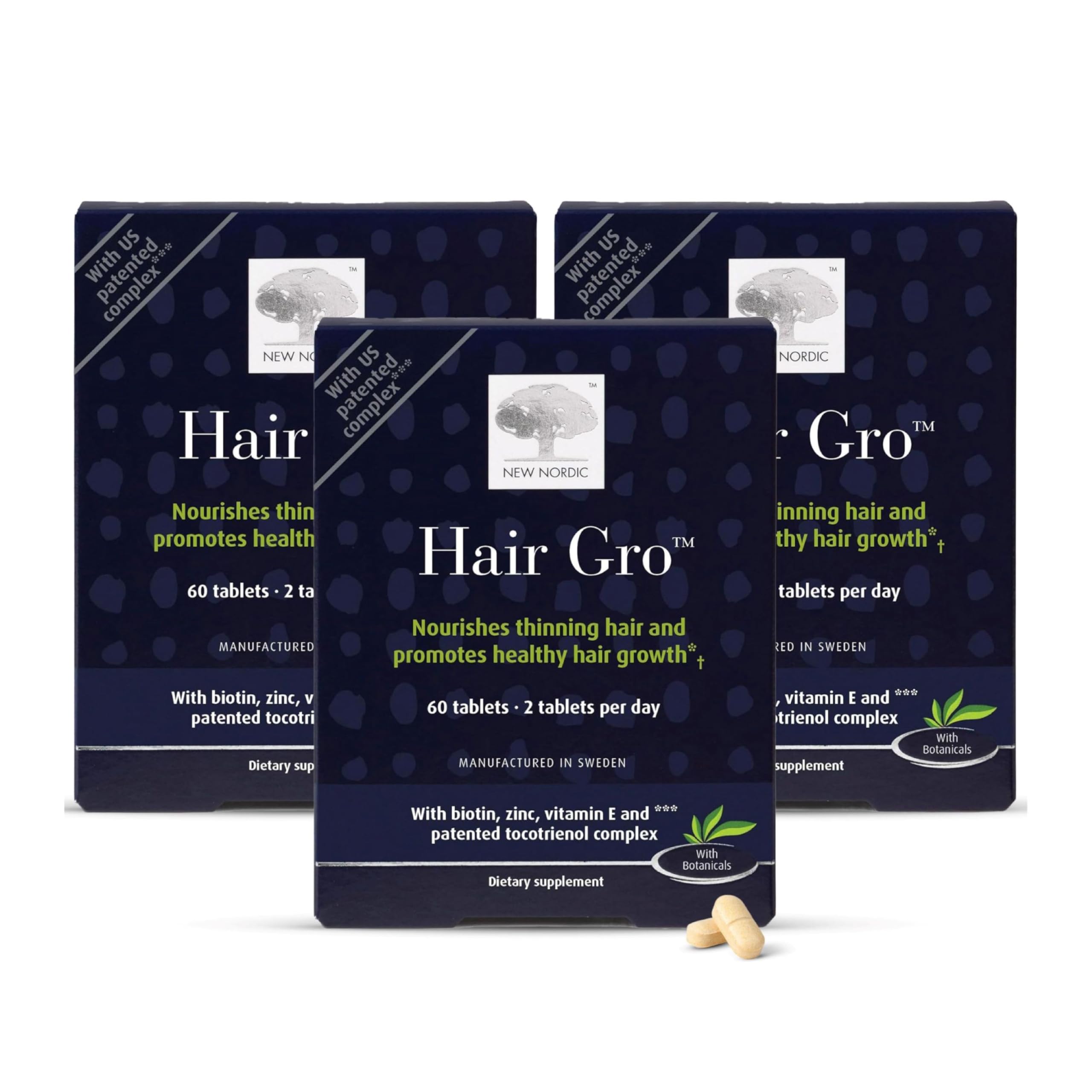 NEW NORDIC | Hair GRO Tablets | Biotin & Tocotrienol Complex | 180 Count
