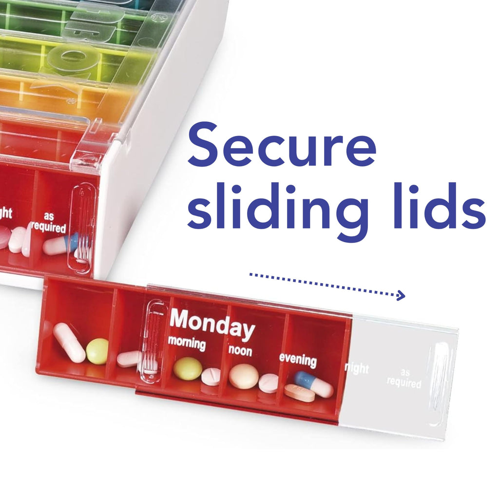 Anabox Weekly Pill Organiser, 7 Day Pill Box, Handy Organised Tablet Dispenser/Container, White, 19 x 12 x 5.4 cm