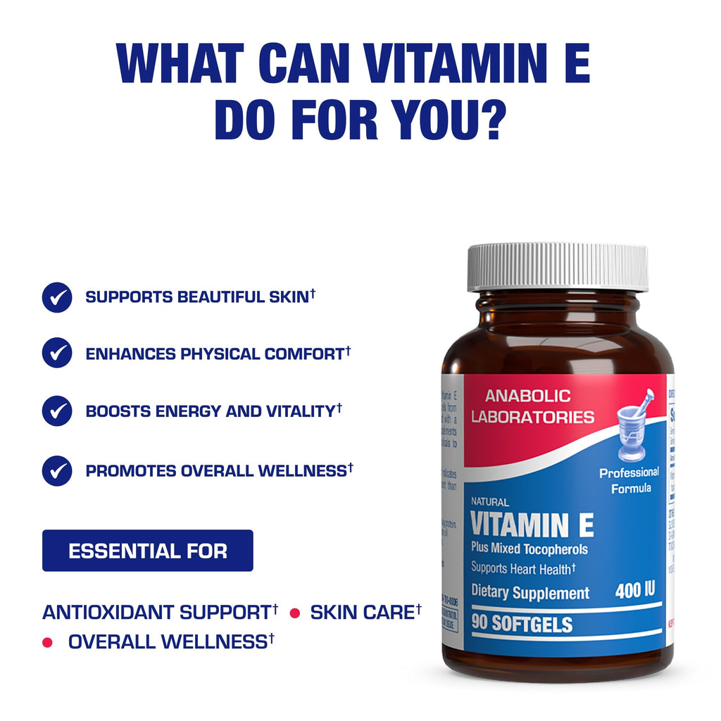 Vitamin E 400 IU Softgels - Clinical Formula Natural Vitamin E Supplement Complex with d-Alpha Tocopherol & Mixed Tocopherols for Hair Skin & Nails Plus Antioxidant Immune Support - 90 Servings
