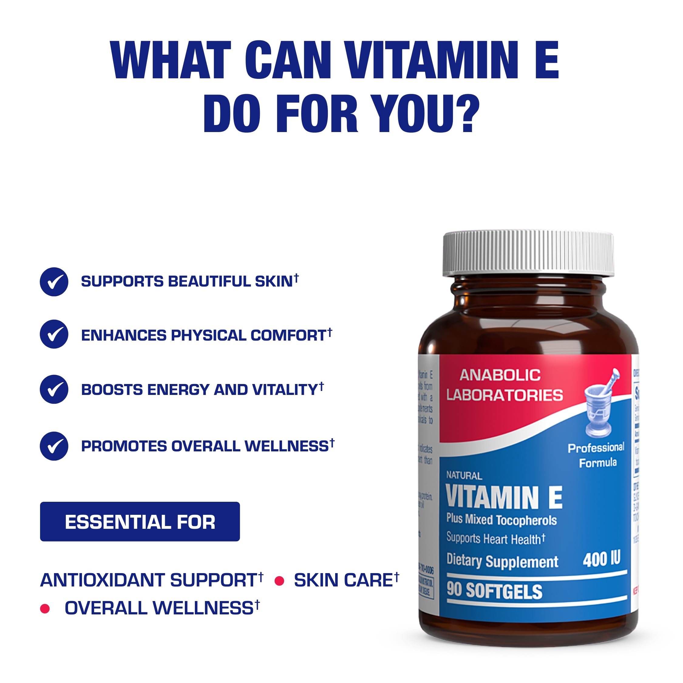 Vitamin E 400 IU Softgels - Clinical Formula Natural Vitamin E Supplement Complex with d-Alpha Tocopherol & Mixed Tocopherols for Hair Skin & Nails Plus Antioxidant Immune Support - 90 Servings