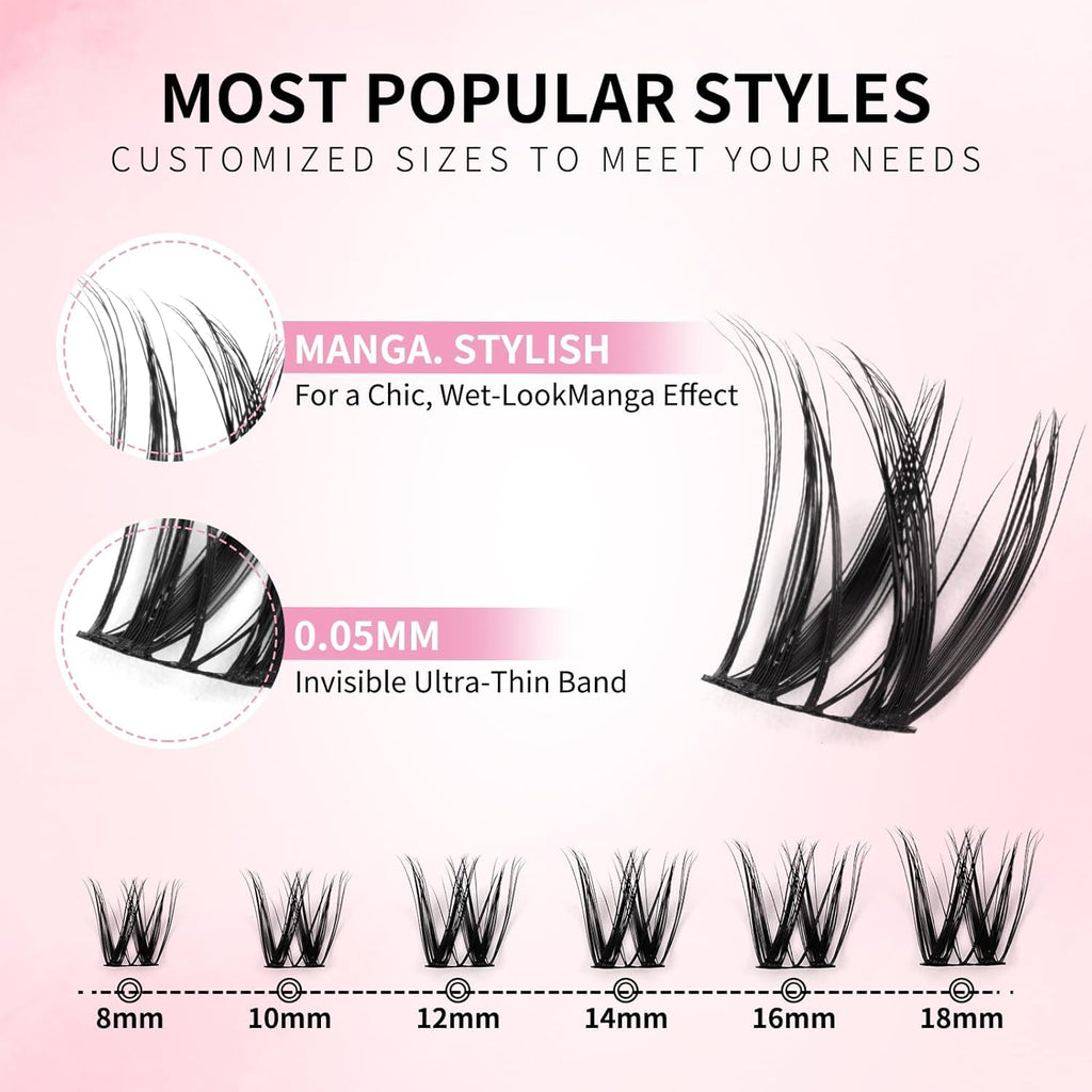 uCoolMe Flora Lash Clusters Kit 8-18mm Hybrid Volume Wispy Eyelash Clusters Kit D Curl - WideSpan 0.05mm Ultra-Thin Black Band