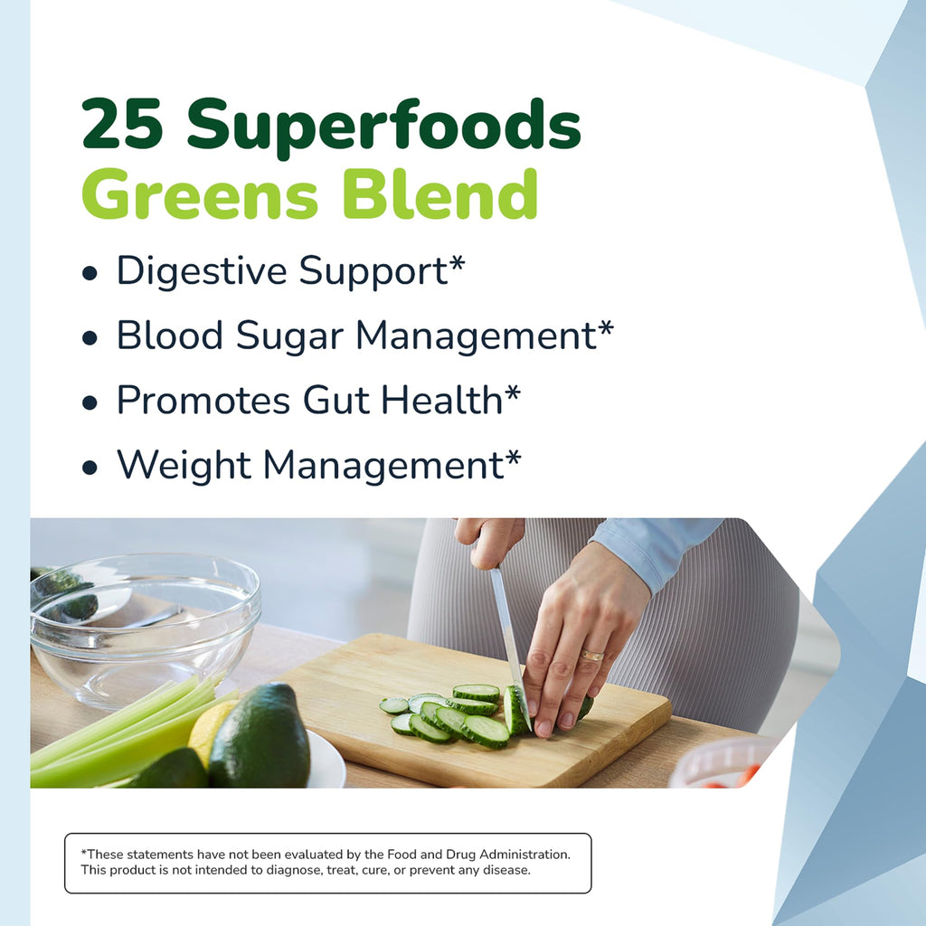 Soluble Fiber Greens Powder with 30 Superfoods, Probiotics & Prebiotic Fiber Supplement for Women & Men - Support Digestion, Regulate Blood Sugar & Promote Daily Energy - Made in USA - 30 Servings