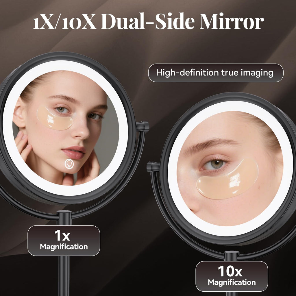 GURUN 8.5 Inch Rechargeable Tabletop LED Lighted Makeup Mirror with 10x Magnification 4500mAh Battery Double Sided Vanity Mirror Oil-Rubbed Bronze for Women Mom (8.5in,10x)