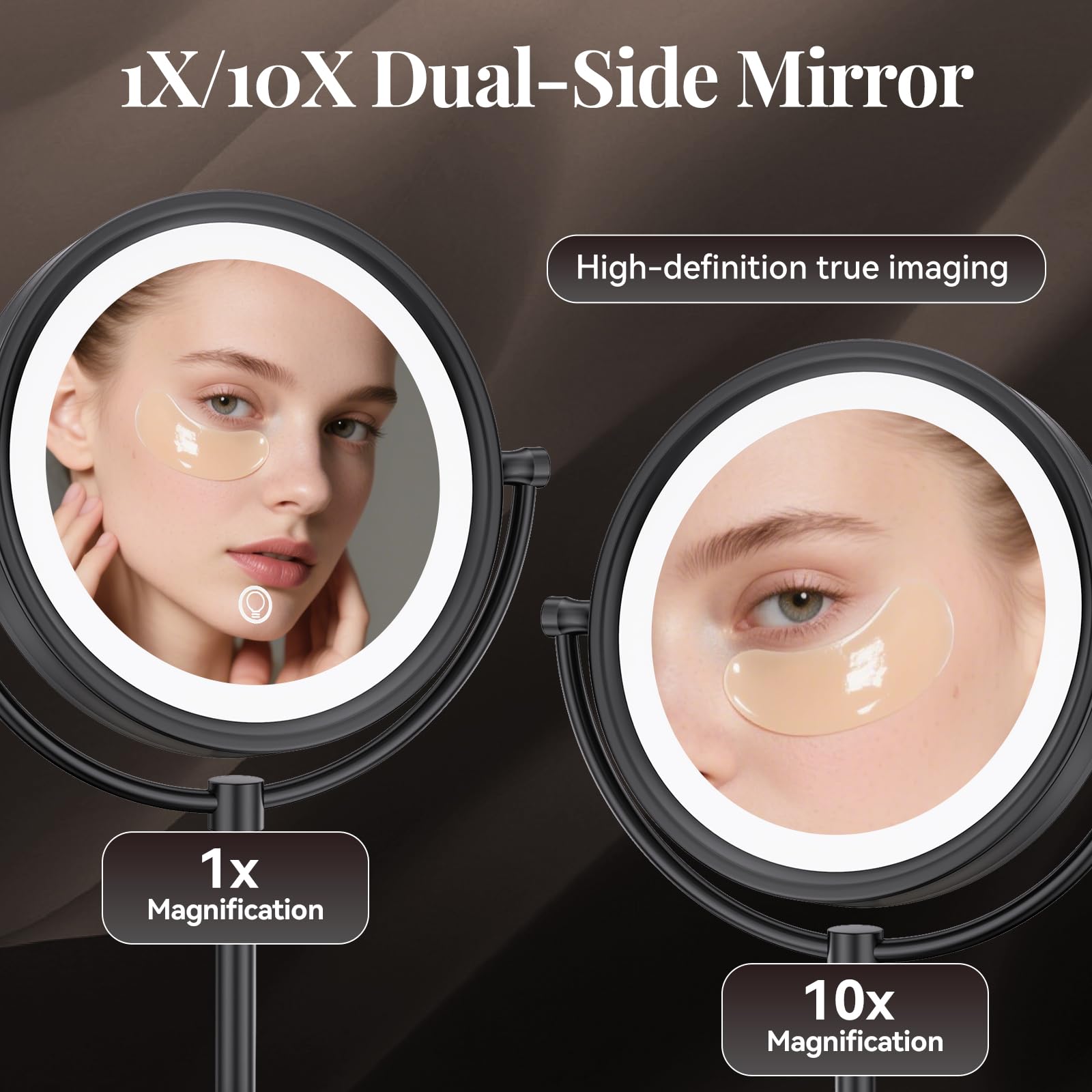 GURUN 8.5 Inch Rechargeable Tabletop LED Lighted Makeup Mirror with 10x Magnification 4500mAh Battery Double Sided Vanity Mirror Oil-Rubbed Bronze for Women Mom (8.5in,10x)