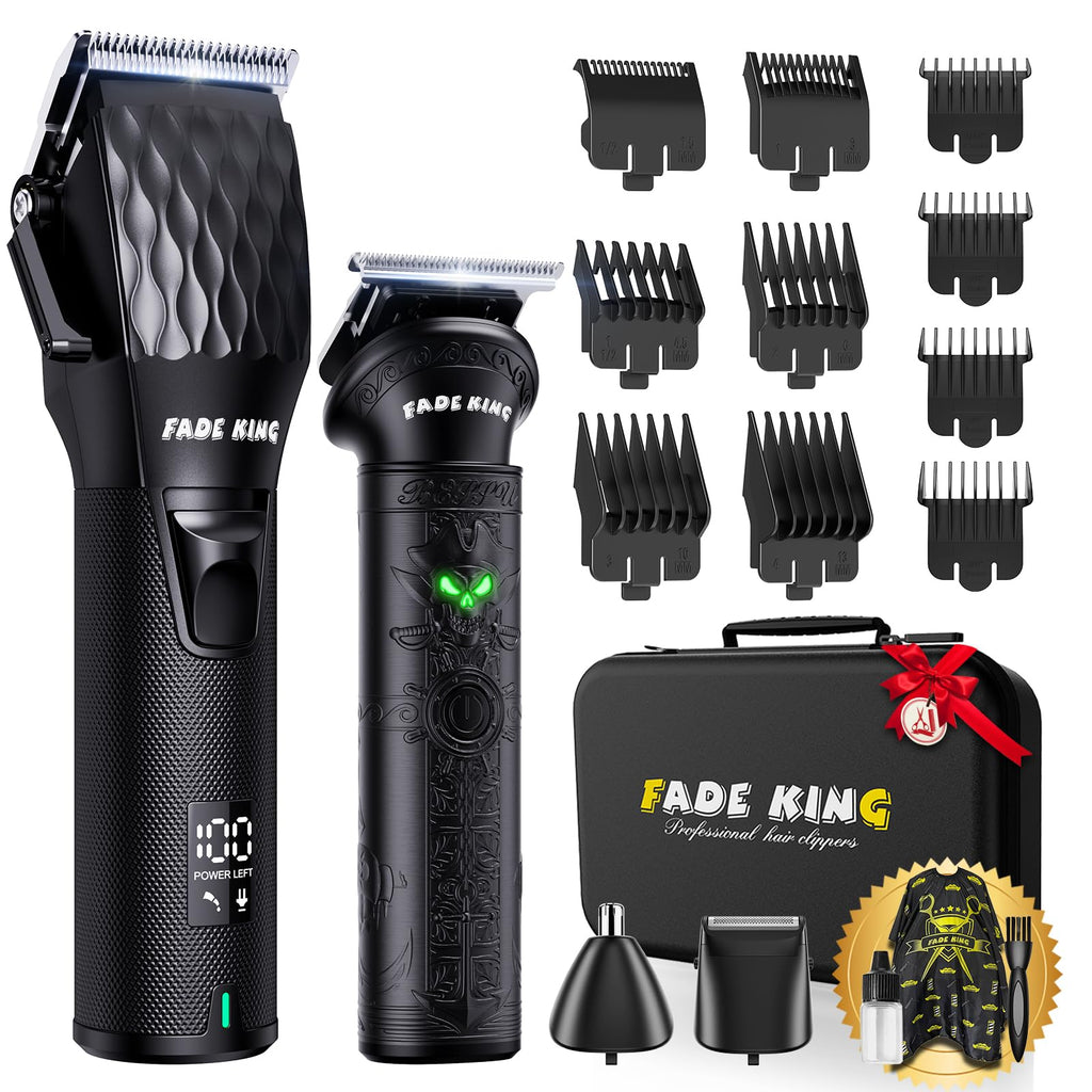 FADEKING® Professional Hair Clippers for Men - Cordless Beard Trimmer & Nose Hair Trimmer Set, All-in-One Mens Grooming Kit with Foil Shaver - Fathers Day Gift for Dad Men Husband