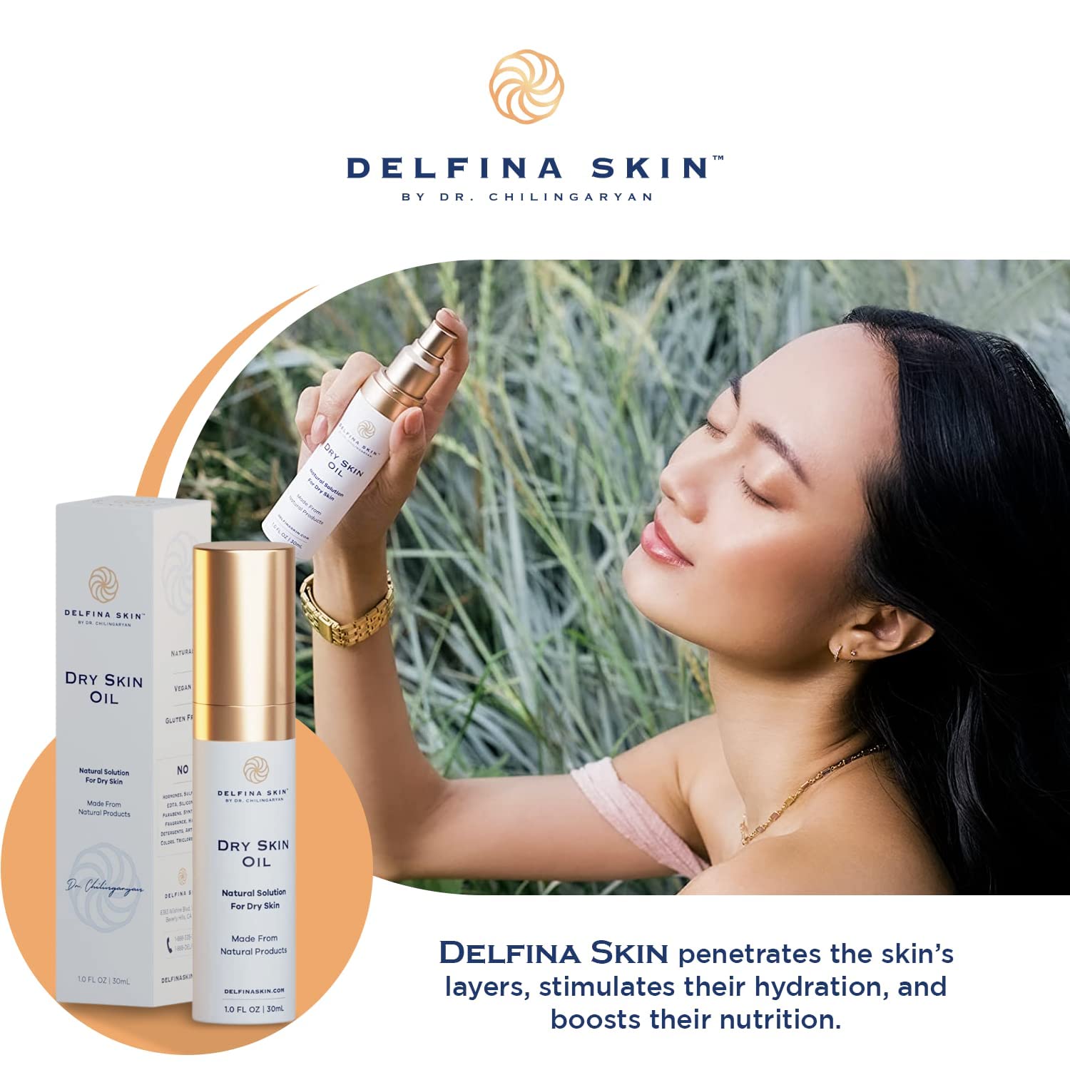 Delfina Dry Skin Oil - Eczema Psoriasis Treatment for Skin | Fast Absorbing and More Effective than Lotion for Extremely Dry Cracked Irritated Skin | Safe for All Ages