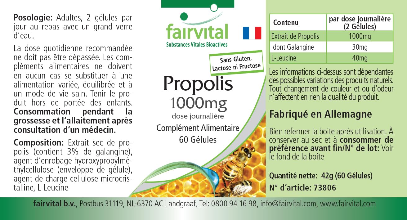 Fairvital | Bee Propolis Capsules - 500mg - HIGH Dosage - 3 x 60 Capsules