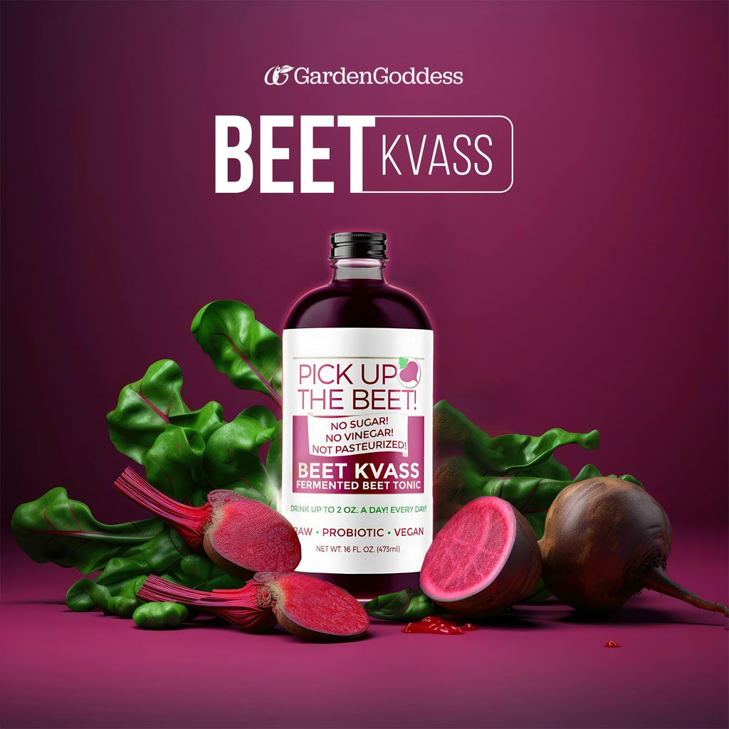 Organic Beet Juice Beet Kvass 48 Ounces (3 16 Ounce Bottles) from Garden Goddess Ferments, Nitric Oxide Superfood for Improved Circulation, Blood Pressure, Iron Supplement, and Hangovers - Sugarfree