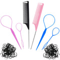 Acooruiteng Topsy Tail Kit - Hair Braiding Tool, French Braid Loop, Pull Through, Styling Tool with Rat Tail Comb and Rubber Bands (6 Pcs)