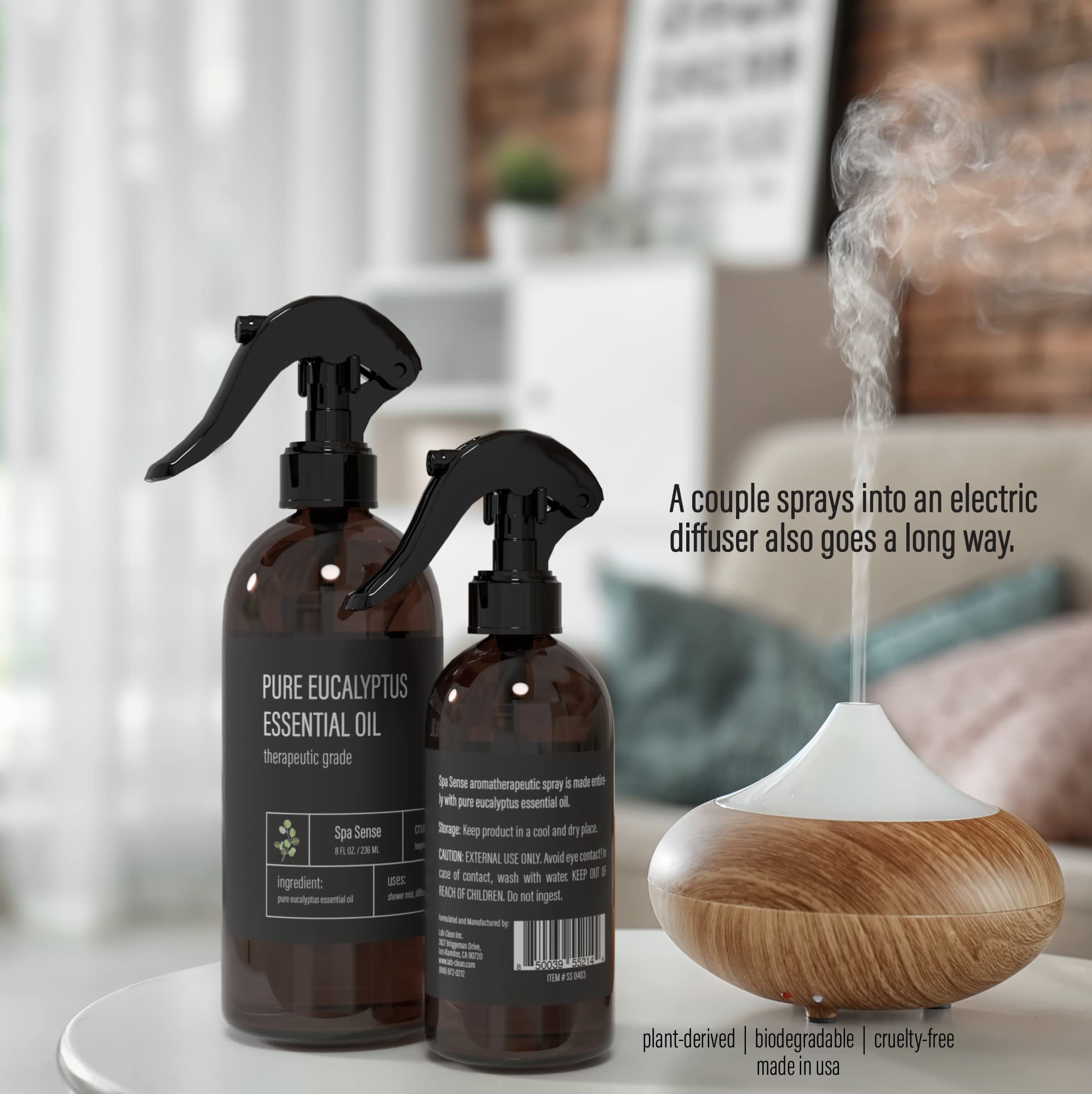 Spa Sense Pure Eucalyptus Oil Shower Mist and Steam Room Spray - Room Spray and Eucalyptus Spray for Shower - Premium Aromatherapy Eucalyptus Essential Oil Spray - 8 Ounce, 2 Pack