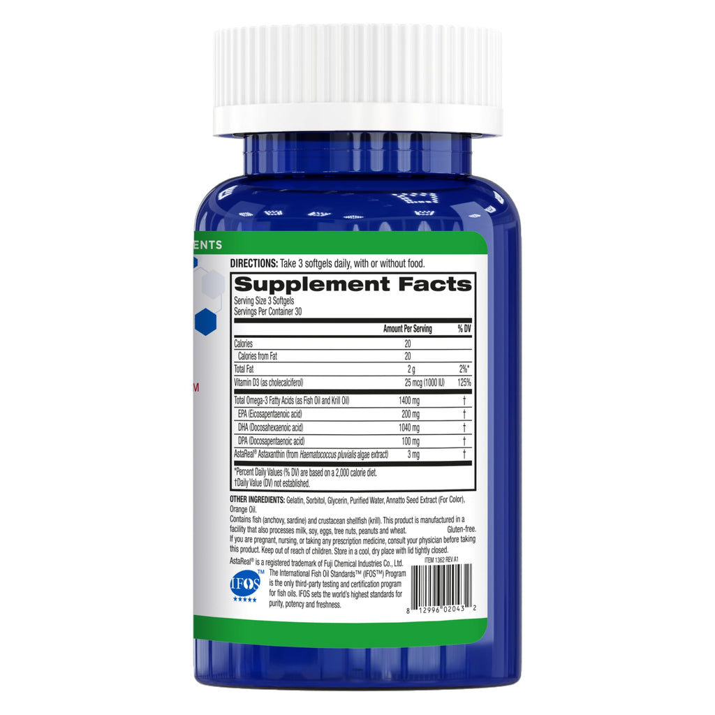 BioTrust OmegaKrill EPA & DHA Omega 3 Supplement, Fish and Krill Oil to Provide Support for Joint, Heart, Brain, Eye and Skin (30 Servings)